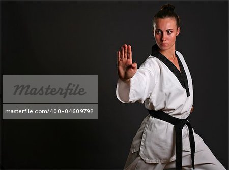 girl in white kimono ready to fight with clipping path