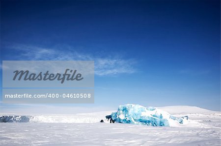 Frozen ocean and glacier ice on the coast of Spitsbergen Island, Svalbard, Norway