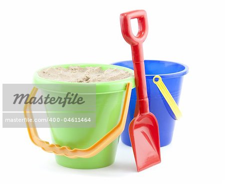 bucket and spade clsoe up on white background