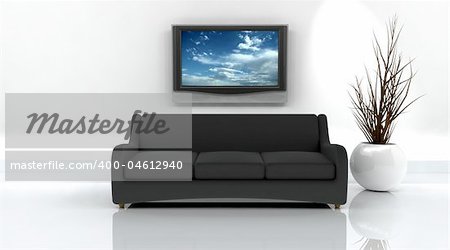 3d render of sofa and television on the wall