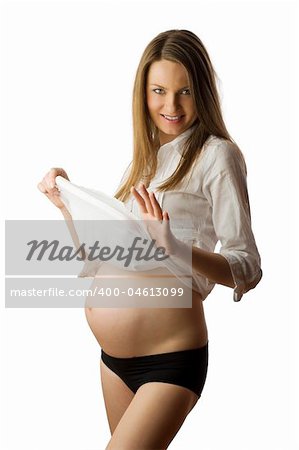 nice sweet woman with white prenatal dress pregnant