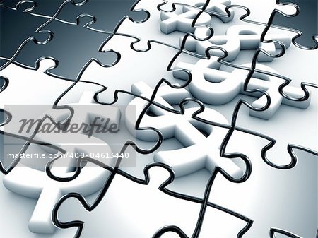 Dollar signs puzzle 3d rendered graphic