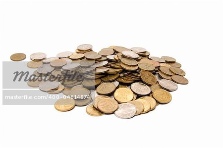 Group of coins on white background