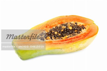 A fresh papaya fruit isolated on white background. Shallow depth of field