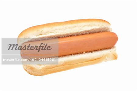 A hot dog isolated on white background. Shallow depth of field