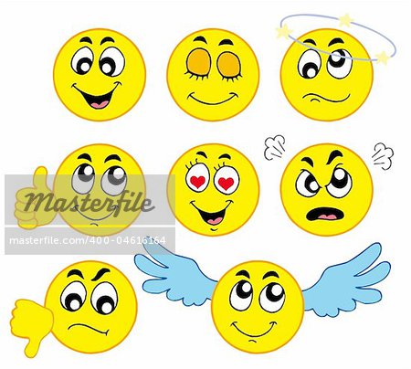 Various smileys 1 on white background - vector illustration.