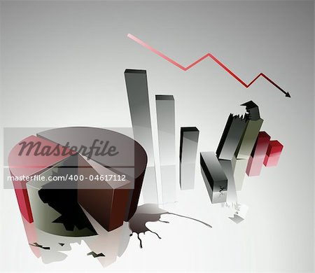 Vector illustration Concept of a financial crisis with bar and pie chart