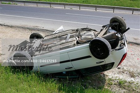 Traffic accident. Car crash. Car flipflop