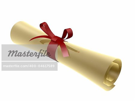 certificate scroll with red ribbon isolated on white background
