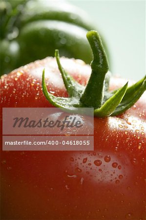 Two color tomatoes, green and red variety, studio shot