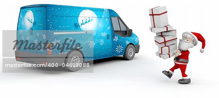 3D Render of a Christmas delivery van with Santa Claus