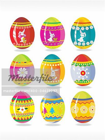 colorful designer eggs isolated on white