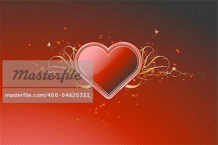 Vector illustration of shiny red heart shape with floral decoration elements