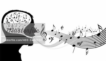 Music theme - head of the singer on white background