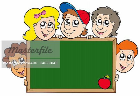 School blackboard with children - vector illustration.
