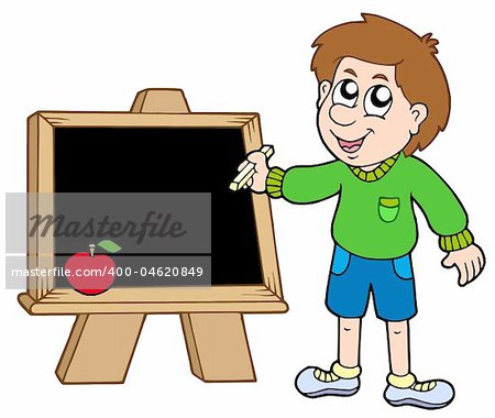School boy writing on blackboard - vector illustration.