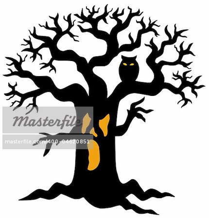 Spooky tree silhouette - vector illustration.