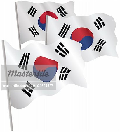 South Korea 3d flag. Vector illustration. Isolated on white.
