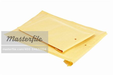 Two yellow envelopes isolated on white background. Path included