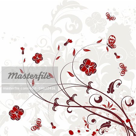 Grunge Floral background with butterfly, element for design, vector illustration