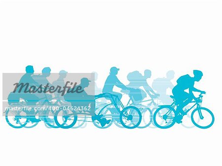 Group of cyclist on the road. Vector illustration.
