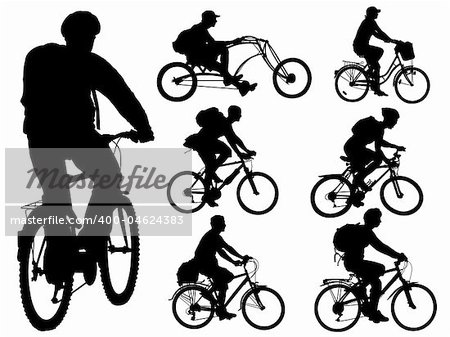 Cycling people. Collection of shapes. Vector illustration.