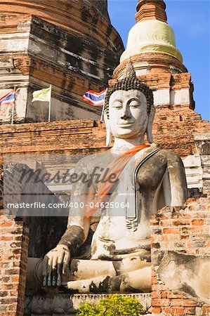 Buddha statue at the temple of Wat Yai Chai Mongkol in Ayutthaya near Bangkok, Thailand.