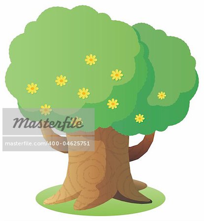 a big tree with yellow flower isolate in a white background