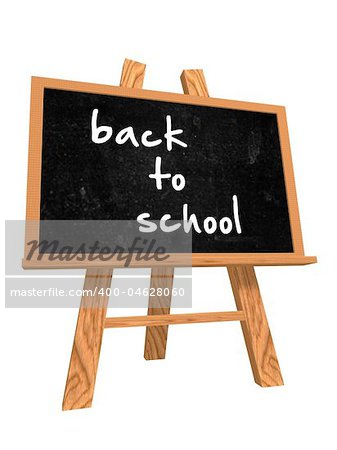 3d isolated blackboard with easel with text - back to school