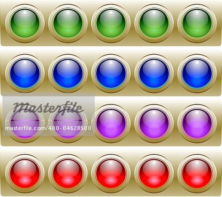 Four Rows of 5 Sets of Glossy Vector Buttons.