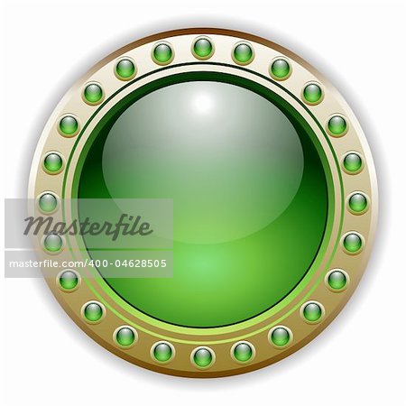 Ornate Detailed Green Glossy Vector Button Illustration.