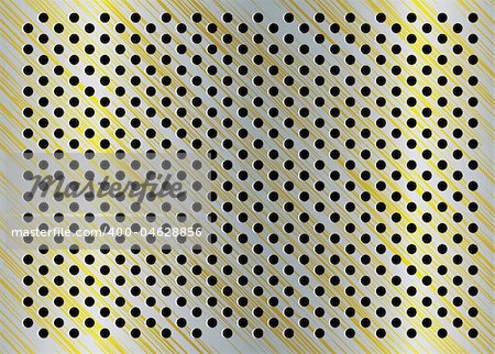 Gold and silver metal background with brushed effect and holes