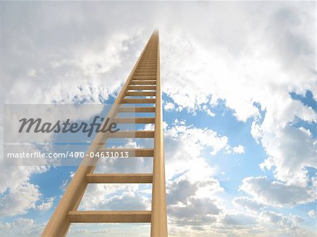 Extremely long ladder leading up to the sky. Computer generated image which could be used to represent aspirations, a journey, careers, ambition or going to heaven.