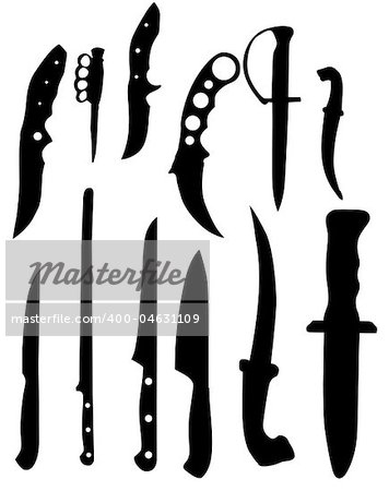 knifes silhouettes - vector illustration black and white color