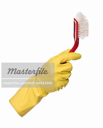 Protective glove holding a dish-brush