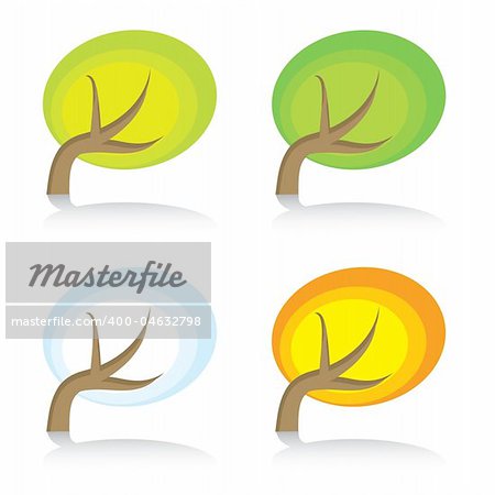 Four seasonal icons with tree. Vector illustration.
