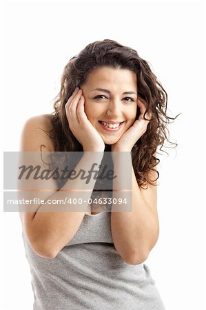 Portrait of a happy young woman isolated over white background