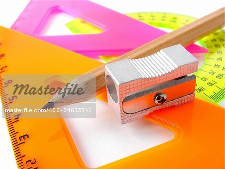 colorful rulers set and pencil with sharpener