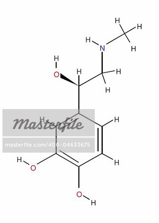 Structural formula of adrenaline isolated on white background