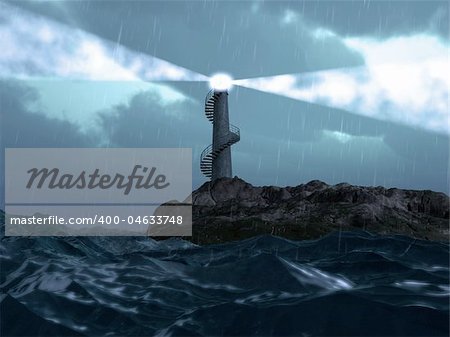 lighting  lighthouse in the storm weather landscape ( 3d rendering)