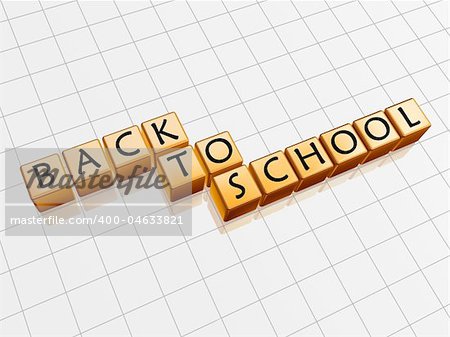 3d golden cubes with black letters with text - back to school