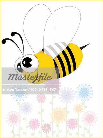 colorful flower background with comic bee