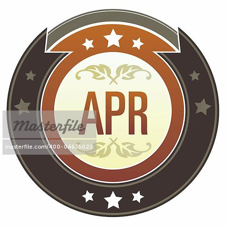 April month calendar icon on round red and brown imperial vector button with star accents suitable for use on website, in print and promotional materials, and for advertising.