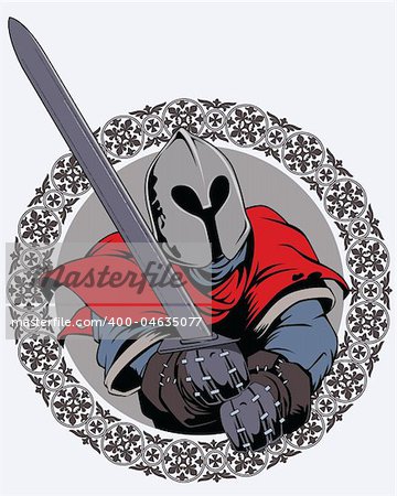 Illustration of the medieval knight swinging a sword