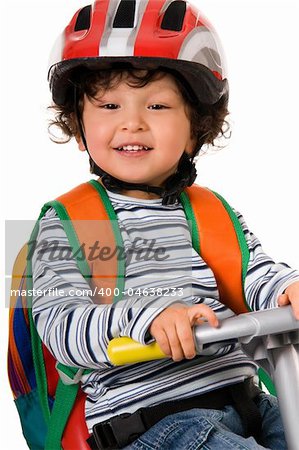 The child in a protective helmet