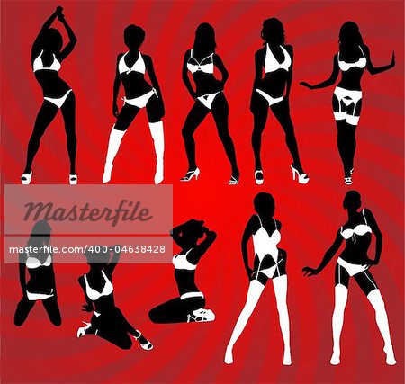 Vector image, silhouette of sexy women in lingerie