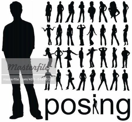 high quality traced posing people silhouettes vector illustration