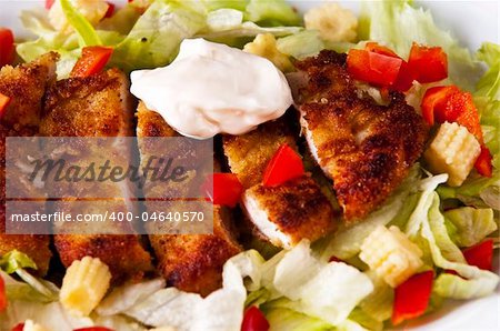 Delicious chicken caesar salad with tasty dressing