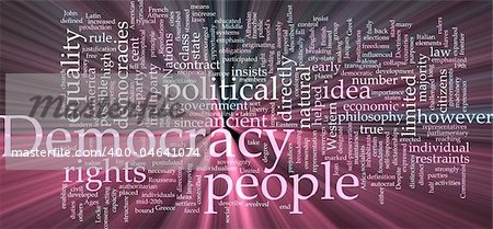 Word cloud concept illustration of democracy political glowing light effect