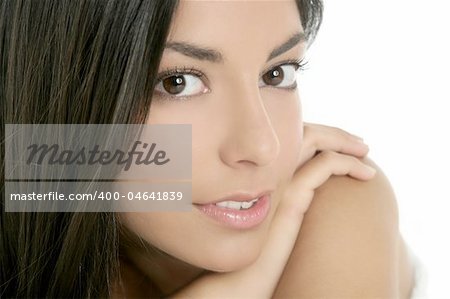 beautiful brunette indian woman beauty closeup portrait over white